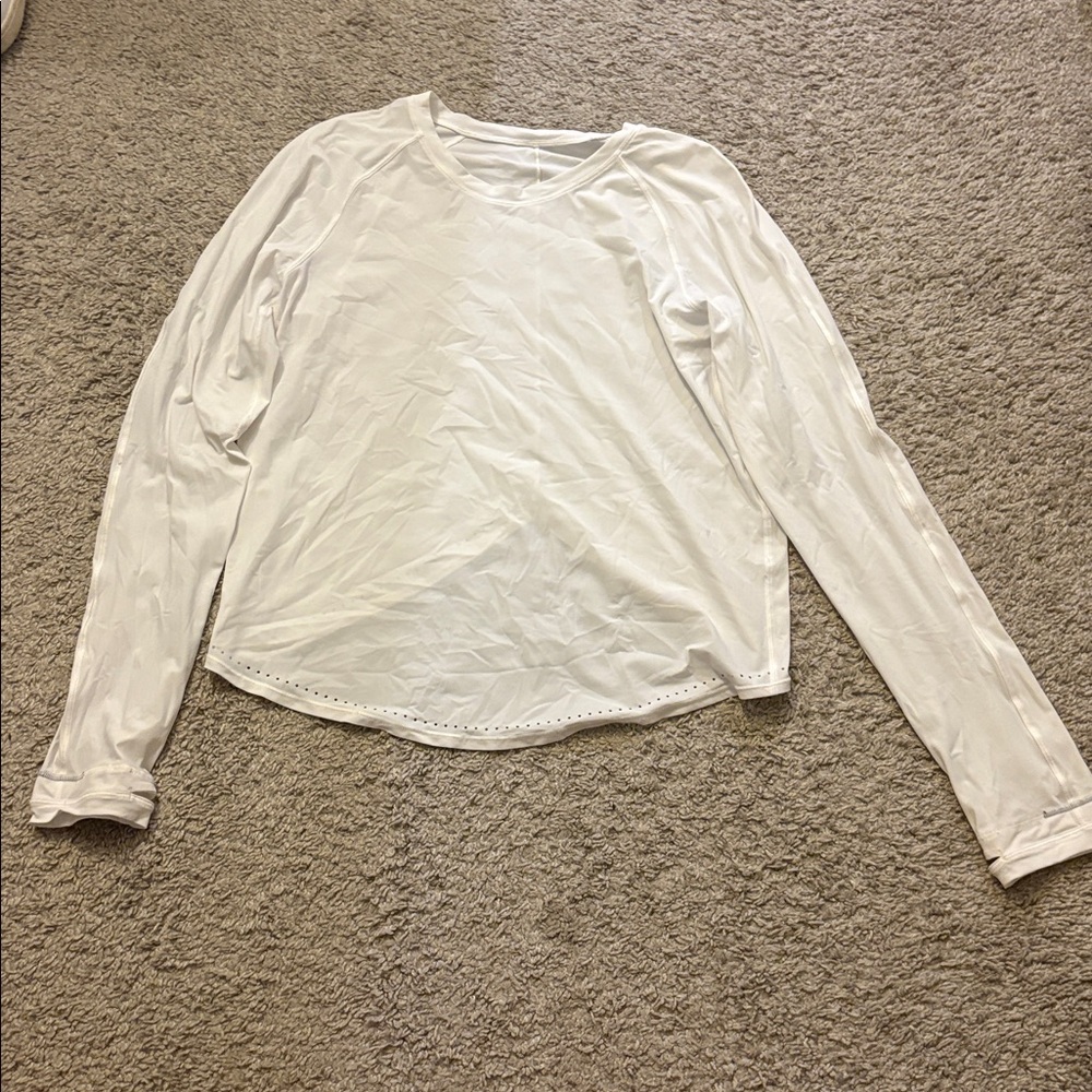 White Lululemon Rise and Run Long Sleeve Top
